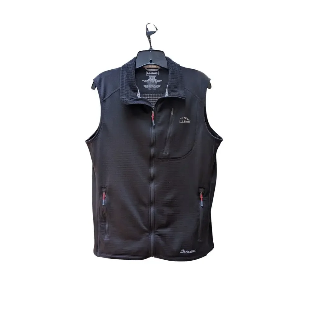 LL Bean Men's Medium Polartec Vest Black Full Zip Outdoor Hiking Trail